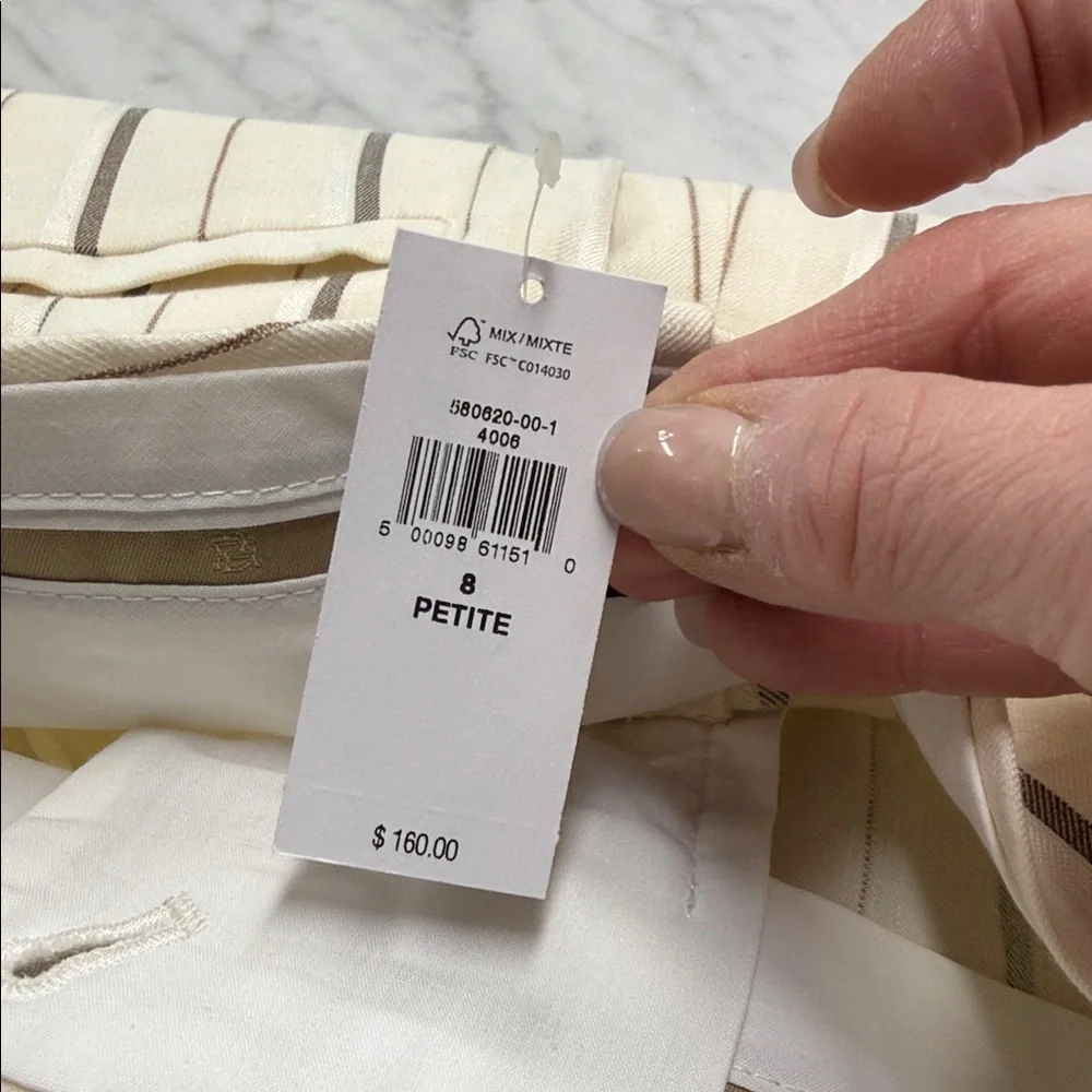 Banana Republic NWT Alva Linen Cotton Stripe Wide Leg High Rise Trouser US8/P